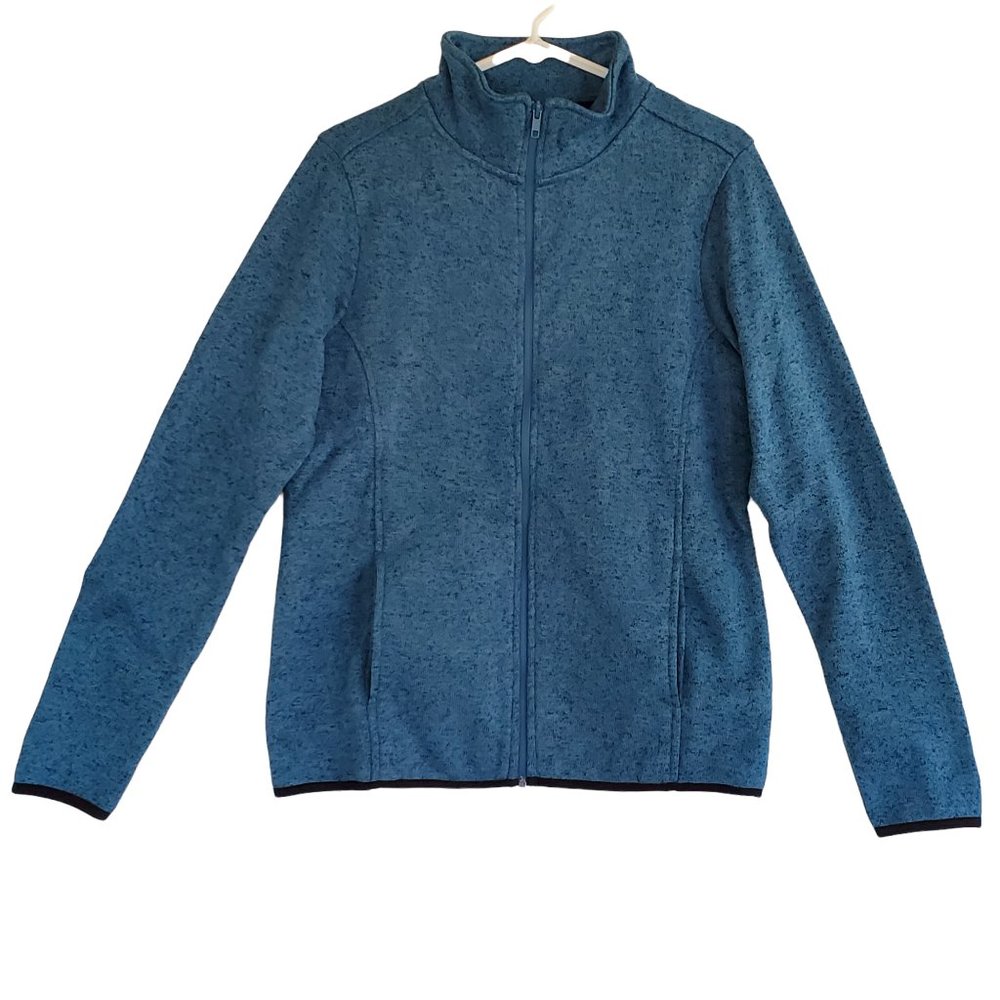 Dolcevida Sweater Jacket Women's L Blue Athletic Fleece Knit Full Zip Pockets